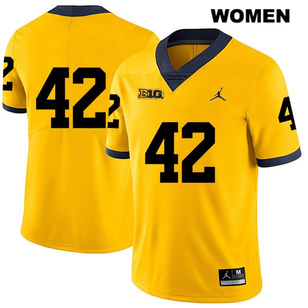 Women's NCAA Michigan Wolverines Ben Mason #42 No Name Yellow Jordan Brand Authentic Stitched Legend Football College Jersey HN25B26AV